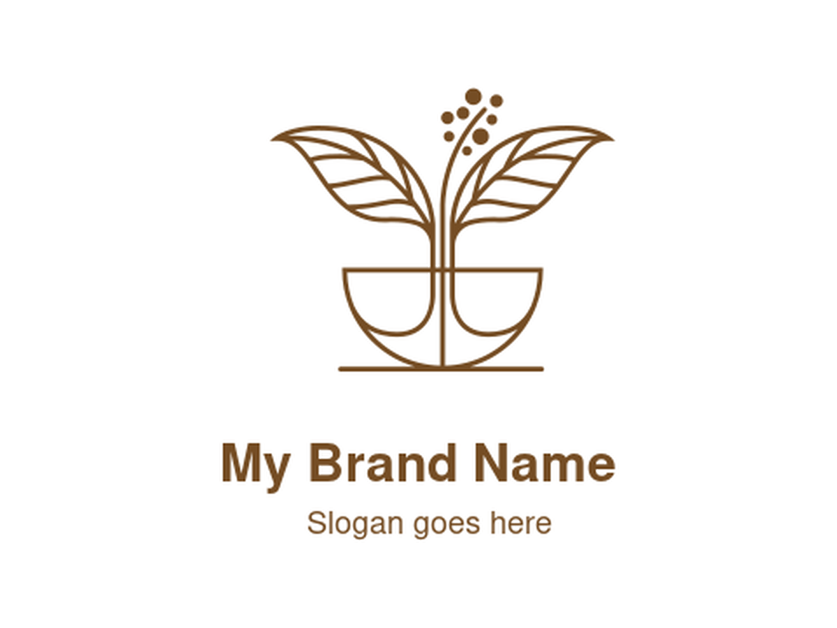 Elegant Brown Plant with Cup and Berries Logo Design for Organic Coffee Roasters and Sustainable Fair Trade Beverage Companies